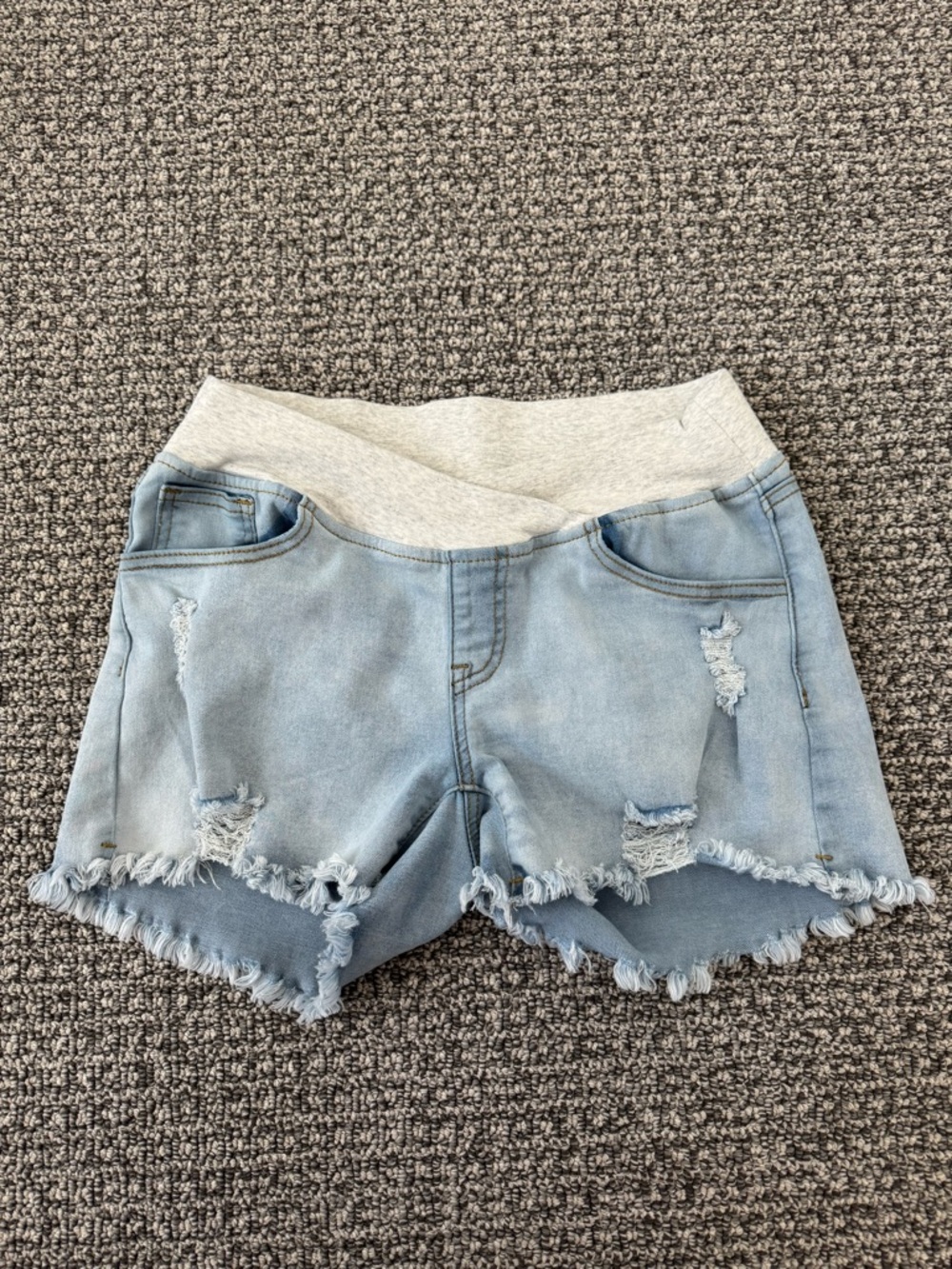 Foucome Light Blue Maternity Denim Shorts with Stretch Waistband